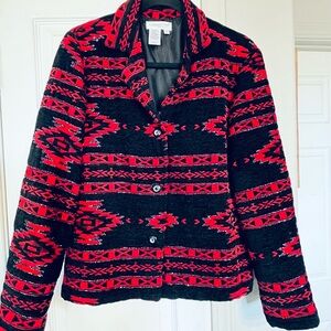 Coldwater Creek Black Red Southwestern Aztec Beaded Jacket Blazer Size Small